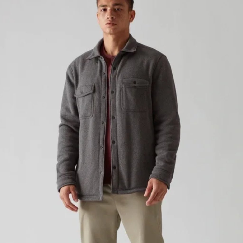 Rhone Long Sleeve Snap Button Front Fleece Lined Shacket Gray Grey Size Xl